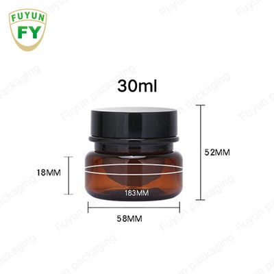 ขายส่งเครื่องสำอางบรรจุภัณฑ์อาหาร 30ml สีเหลืองอำพันสัตว์เลี้ยงสีดำขวดครีมเครื่องสำอางพลาสติกที่มีฝาปิดสีขาวสีดำ