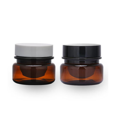 ขายส่งเครื่องสำอางบรรจุภัณฑ์อาหาร 30ml สีเหลืองอำพันสัตว์เลี้ยงสีดำขวดครีมเครื่องสำอางพลาสติกที่มีฝาปิดสีขาวสีดำ