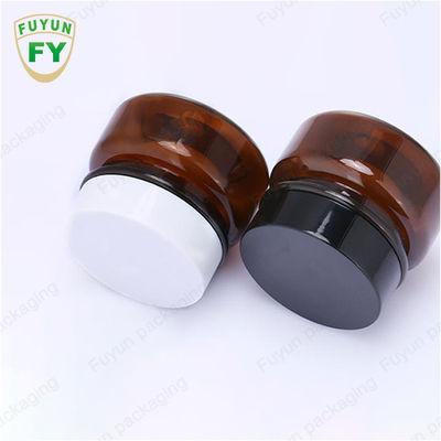 ขายส่งเครื่องสำอางบรรจุภัณฑ์อาหาร 30ml สีเหลืองอำพันสัตว์เลี้ยงสีดำขวดครีมเครื่องสำอางพลาสติกที่มีฝาปิดสีขาวสีดำ