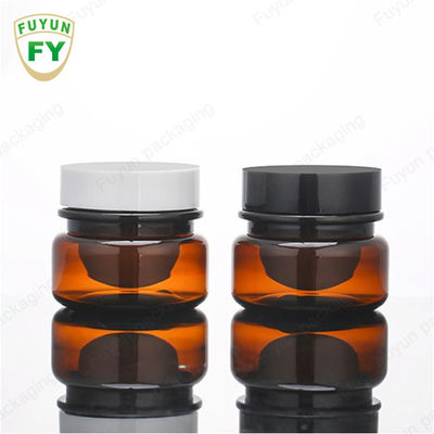 ขายส่งเครื่องสำอางบรรจุภัณฑ์อาหาร 30ml สีเหลืองอำพันสัตว์เลี้ยงสีดำขวดครีมเครื่องสำอางพลาสติกที่มีฝาปิดสีขาวสีดำ