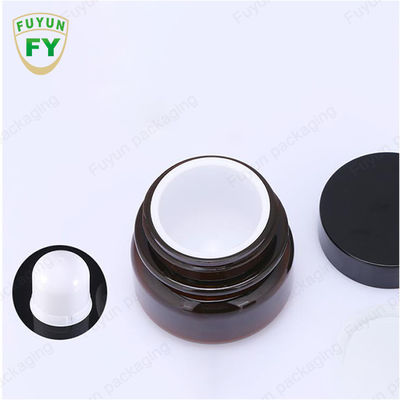 ขายส่งเครื่องสำอางบรรจุภัณฑ์อาหาร 30ml สีเหลืองอำพันสัตว์เลี้ยงสีดำขวดครีมเครื่องสำอางพลาสติกที่มีฝาปิดสีขาวสีดำ