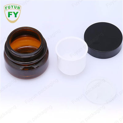 ขายส่งเครื่องสำอางบรรจุภัณฑ์อาหาร 30ml สีเหลืองอำพันสัตว์เลี้ยงสีดำขวดครีมเครื่องสำอางพลาสติกที่มีฝาปิดสีขาวสีดำ
