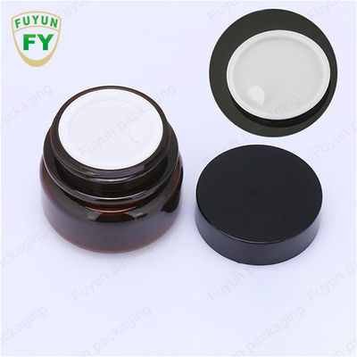 ขายส่งเครื่องสำอางบรรจุภัณฑ์อาหาร 30ml สีเหลืองอำพันสัตว์เลี้ยงสีดำขวดครีมเครื่องสำอางพลาสติกที่มีฝาปิดสีขาวสีดำ