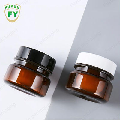 ขายส่งเครื่องสำอางบรรจุภัณฑ์อาหาร 30ml สีเหลืองอำพันสัตว์เลี้ยงสีดำขวดครีมเครื่องสำอางพลาสติกที่มีฝาปิดสีขาวสีดำ