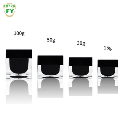 Fuyun 15 ml/30 ml/60 ml/100 ml/120 ml/15g/30g/50g/100g สีดำใสรูปสี่เหลี่ยมผืนผ้าพลาสติกอะคริลิคขวดผนังคู่