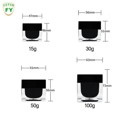 Fuyun 15 ml/30 ml/60 ml/100 ml/120 ml/15g/30g/50g/100g สีดำใสรูปสี่เหลี่ยมผืนผ้าพลาสติกอะคริลิคขวดผนังคู่