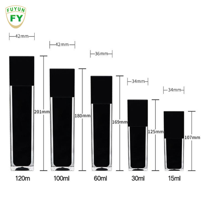 Fuyun 15 ml/30 ml/60 ml/100 ml/120 ml/15g/30g/50g/100g สีดำใสรูปสี่เหลี่ยมผืนผ้าพลาสติกอะคริลิคขวดผนังคู่